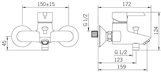 Dane techniczne baterii wannowej Oras Nordia 2340U
